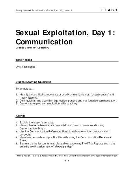 Sexual Exploitation Day 1 Communication Lesson Plan For 9th 12th Grade Lesson Planet