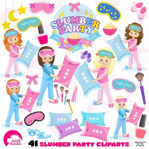 slumber party clipart amb 1234 ~ illustrations ~ creative market