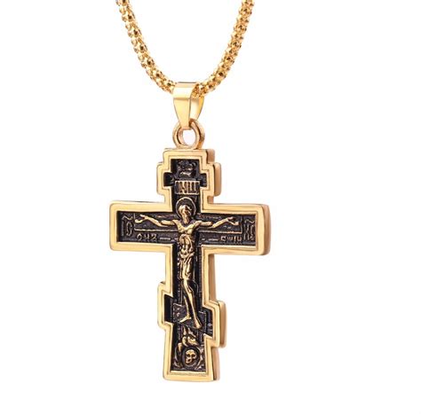 Large Gothic Crucifix Catholic Cross Men Necklace Silver Gold Heavy