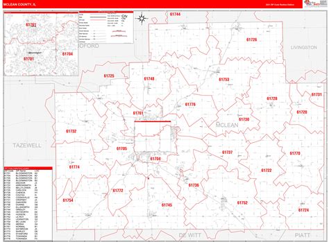 Mclean County Il Zip Code Wall Map Red Line Style By Marketmaps