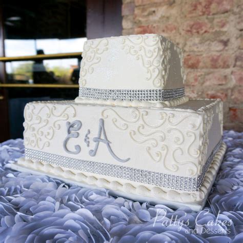 Photo Of A Wedding Cake 2 Tier Square Gray Pattys Cakes And Desserts