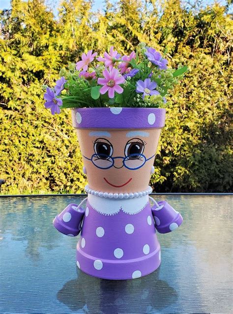 Garden Granny Clay Pot People 5 Inch Flower Planter Clay Flower Pots