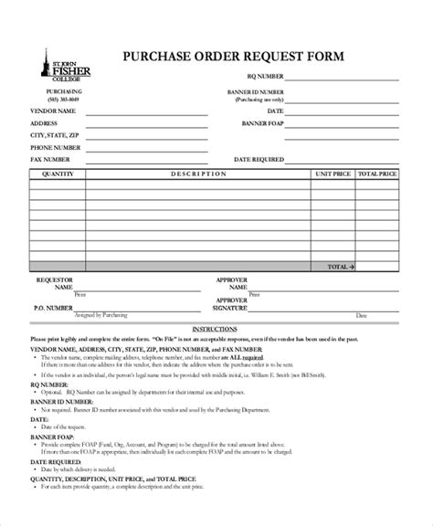 Purchase Order Form Example Doctemplates