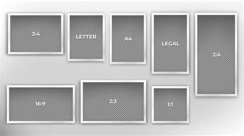 Set Of Various Common Sizes Frame Template Isolated On Bright