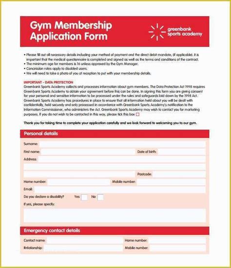 Gym Registration Form Template