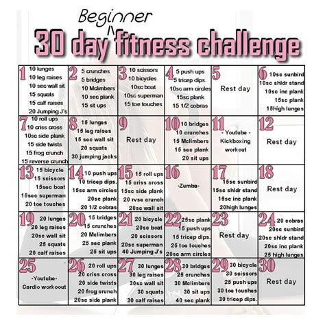30 Day Beginners Fitness Challenge Its An All Round Challenge That