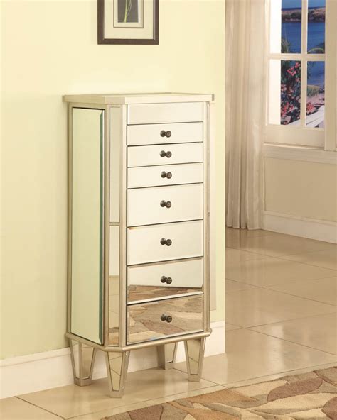 Mirrored Jewelry Armoire With Silver Wood Mirrored And Silver 233