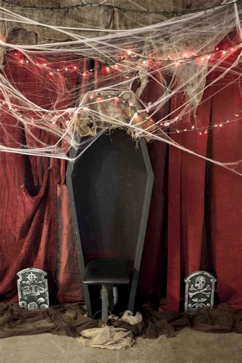 We Made A Photo Op Spot In The Lounge Using An Old Open Coffin Some Cobwebs Red String Lights