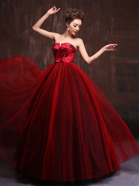 Strapless Royal Scarlet Red Quinceanera Ball Gown Dress Jojo Shop