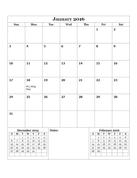 2016 Monthly Calendar Template 14 Free Printable Templates