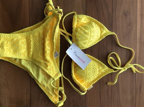 Vina Crochet Triangle Bikini Yellow Womens Fashion Swimwear