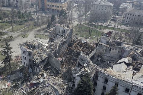 Aerial View Of Mariupol Theatre Destroyed By Bombing Cbcca