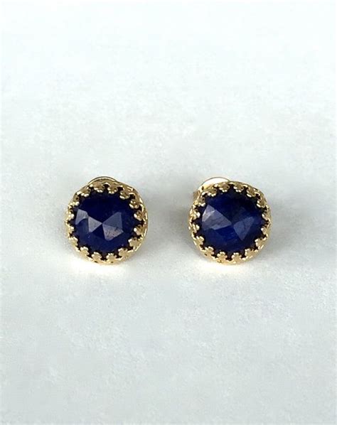 Genuine Blue Sapphire Mm Faceted Round Stud Earrings With Etsy