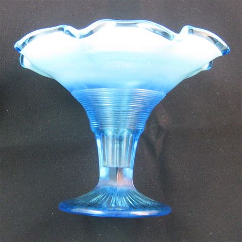 Antique Northwood Simple Simon Aka Graceful Blue Opalescent Glass Vase