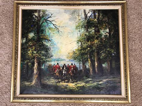 Original German Oil Painting By Waldeck Of Horses Running Through Woods