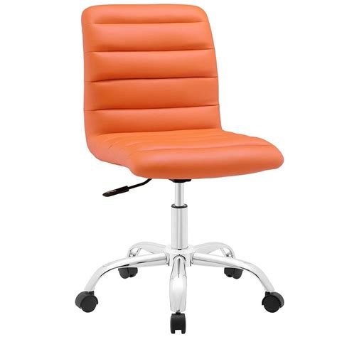 The back and seat are one curved piece of wood with an orange finish. Orange Desk Chair