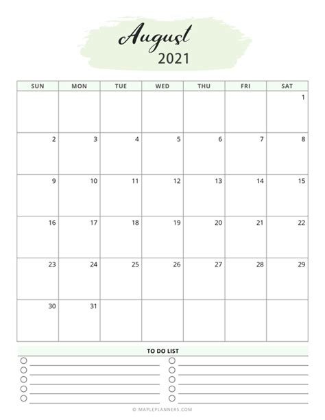 Printable August 2021 Calendar Template Print Now Gambaran