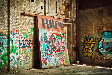 Abandoned Art Brick Wall Building Dilapidated Dirty Graffiti Painting Street Art
