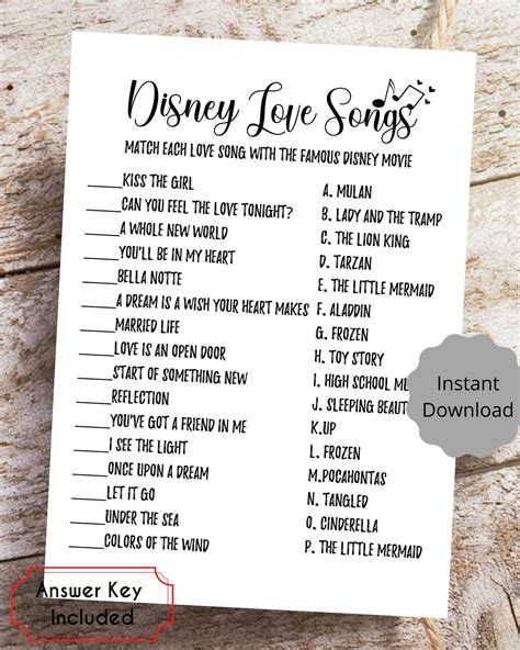 Party Games Paper And Party Supplies Disney Bridal Shower Game Instant Download Match The Disney