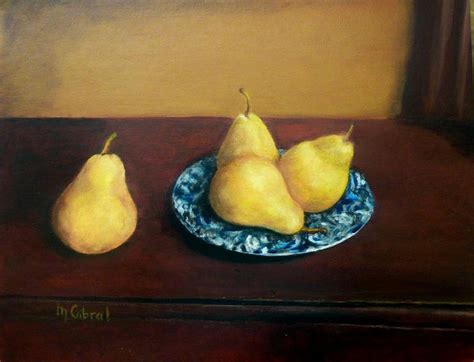 Four Pears And A Plate Painting By Maggie Cabral Fine Art America