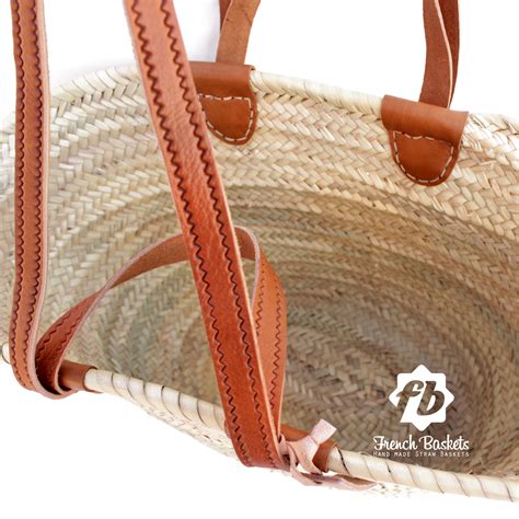 Luxury Straw French Baskets Long Flat Leather Handle French Baskets
