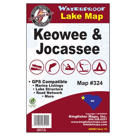 Kingfisher Maps Waterproof Topographical Lake Map Keowee And Jocassee