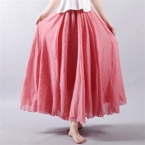 waist pleated linen long skirts in 2022 vintage skirt pleated maxi skirt pink maxi skirt