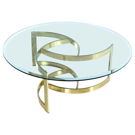 Hollywood Regency Gold Spiral Coffee Table With Circular Glass Top On Brass Base Gold Coffee