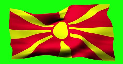 Flag Of North Macedonia Realistic Waving On Green Screen Seamless Loop