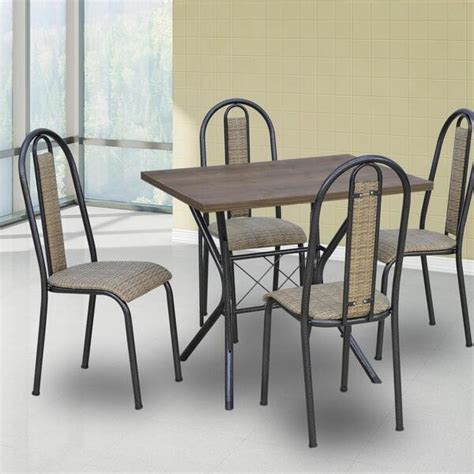 Conjunto De Mesa Bruna 91 X 68 Cm 4 Cadeiras Craqueado Preto Rattan