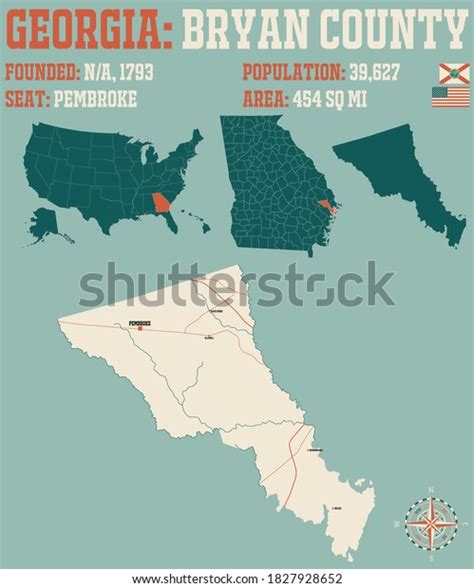 Large Detailed Map Bryan County Georgia Stock Vector Royalty Free