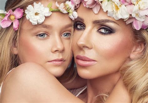 Beautiful Portrait Of Mother And Daughter Stock Photo Image Of Retro