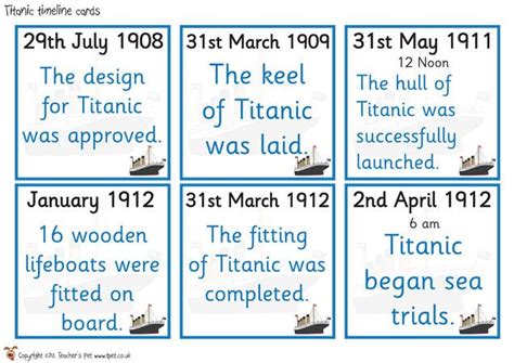 Titanic Activity Worksheets Teacher S Pet Titanic Timeline Cards