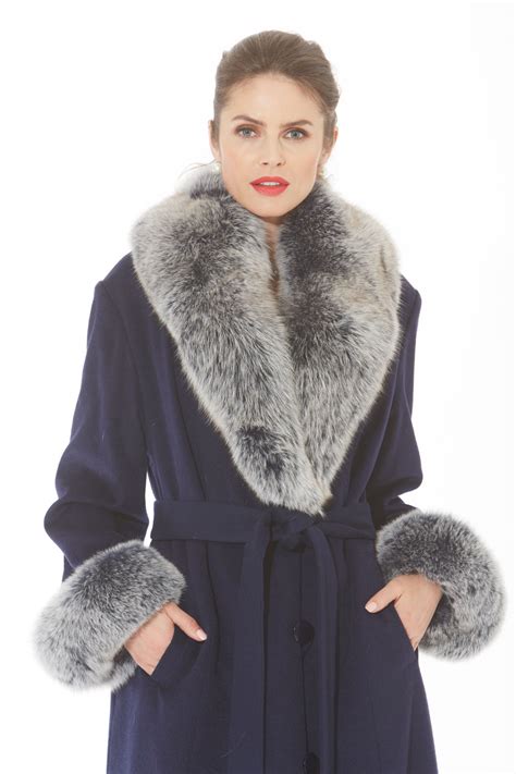 Navy Blue Cashmere Coat Navy Frost Fox Trim Madison Avenue Mall Furs