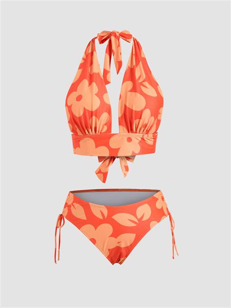 Floral Halter Bikini Set Cider