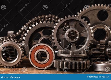 Various Car Parts And Accessories On Black Background Image Stock