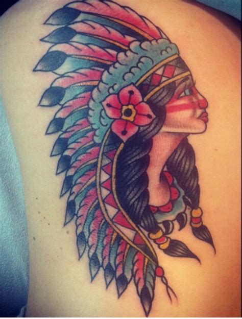 Traditional Native American Girl By Alan Flores At 13 Roses Tattoo