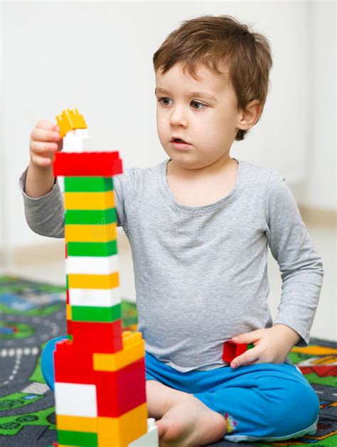 Boy Is Playing With Building Blocks Stock Image Image Of Game