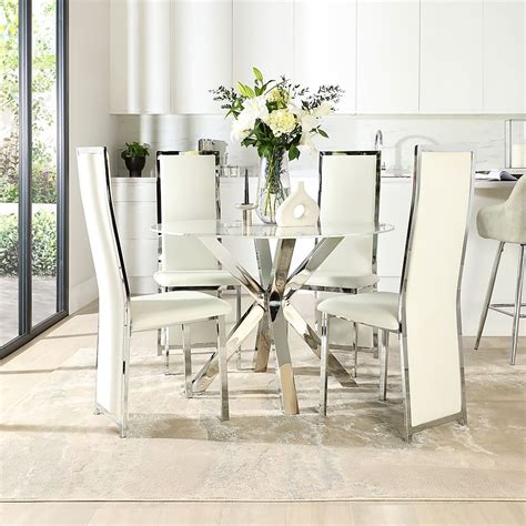 Plaza Round Dining Table And 4 Celeste Chairs White Marble Effect