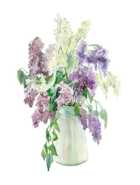 Watercolor Lilac Flowers Stock Illustration Illustration Of Leaves