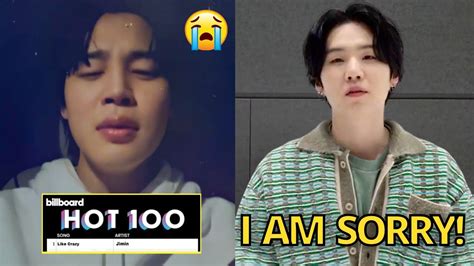 Jimin Crying After Going No 1 On Hot 100 Suga Cancels Tour Due To Injury Bts Like Crazy