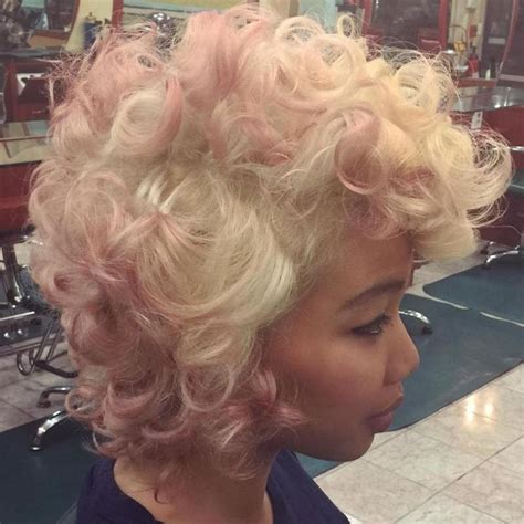 Blonde And Light Pink Curly Hairstyle Pink Hair Hair Styles Pink