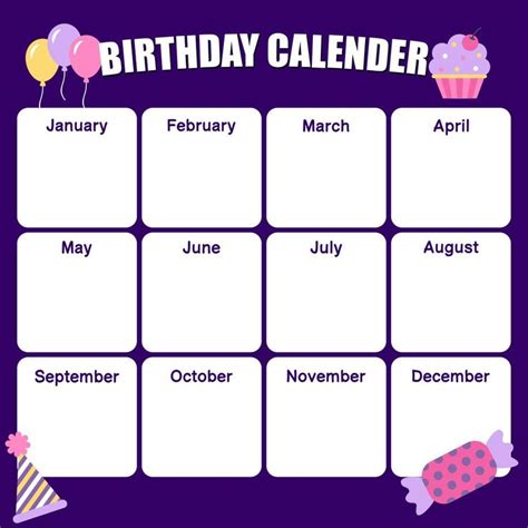 Printable Birthday Calendar Template Birthday Calendar Birthday