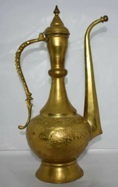 Vintage Huge Brass Islamic Arabic Dallah Turkish Coffee Tea Pot Ornate
