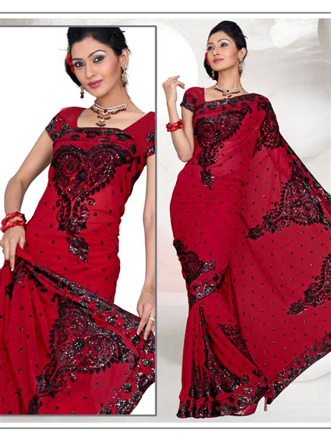Romantic Maroon Faux Georgette Saree With Blouse Indian Dresses Online
