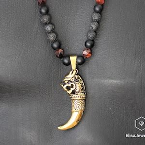 Tiger Tooth Necklace Men S Natural Red Tiger Eye Beads Necklace Onyx