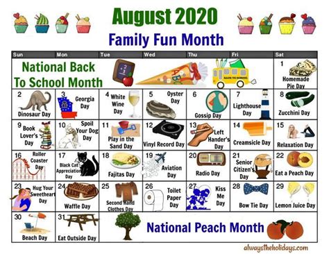 Printable Calendar For The August National Days In 2020 National Day