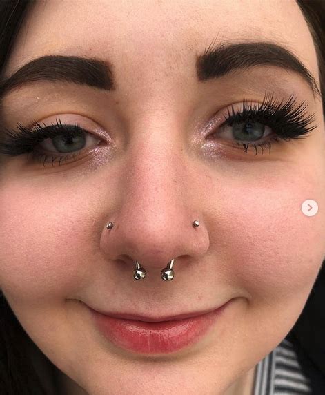 Septum With Double Nose Piercing Cute Nose Piercings Double Nose Piercing Nose Piercing
