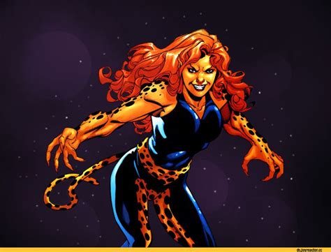 A Drawing Of A Woman With Red Hair And Leopard Print On Her Body In Front Of A Purple Background