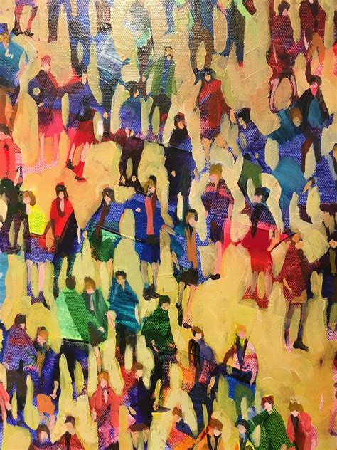 Julia Whitehead Bright Sparks Crowd Colourful People Oil Painting